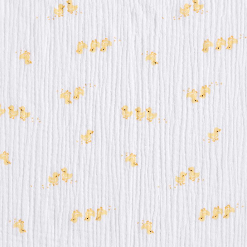 Muslin/Dubbel-krinkelväv Söta ankungar – vit/guld,  image number 1