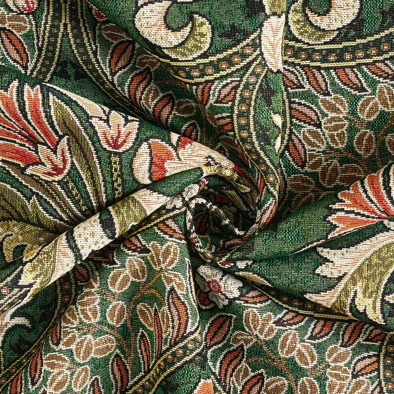 Dekorationstyg Gobeläng blomsterornament – grön/ljusorange, image number 3