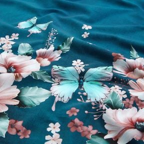 Bomullsjersey fjärilsäng | Glitzerpüppi  – ljus petrol/rose, 