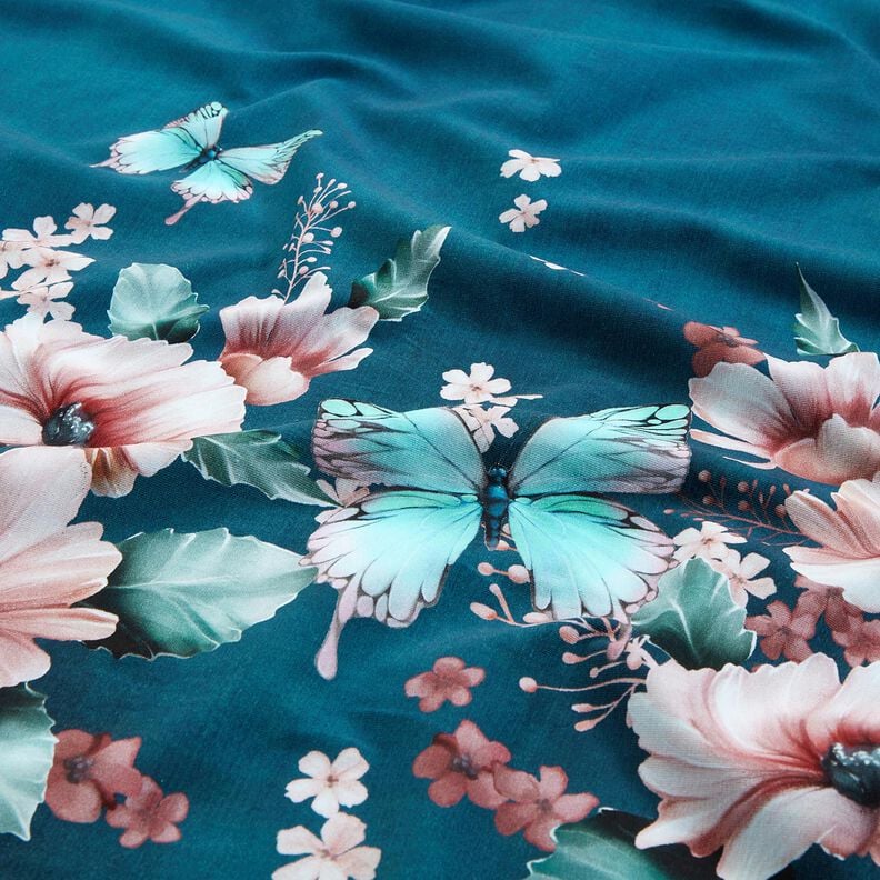 Bomullsjersey fjärilsäng | Glitzerpüppi  – ljus petrol/rose,  image number 2