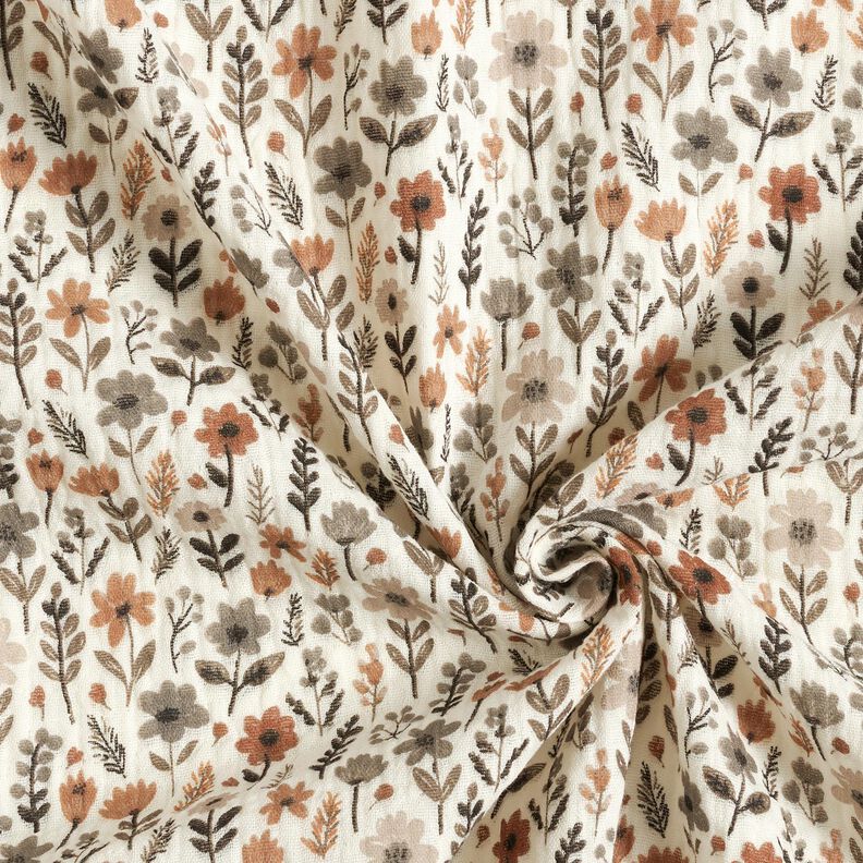 Muslin/Dubbel-krinkelväv höstblommor – yllevit, image number 3