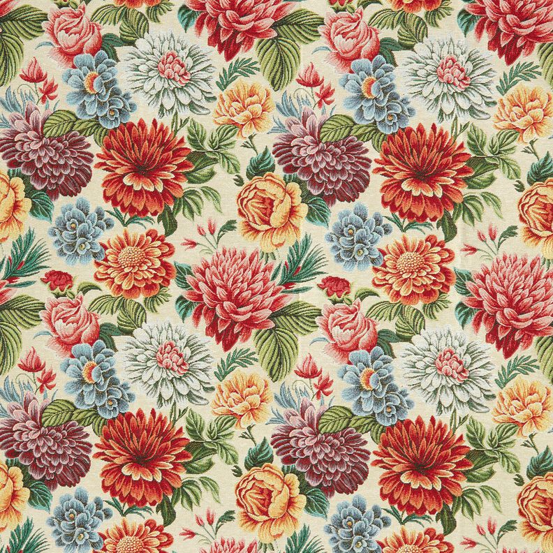 Dekorationstyg Gobeläng stora blommor – ljusbeige/rött,  image number 1