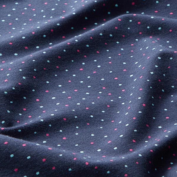 Bomullsjersey färgglada små prickar – marinblått,  image number 2