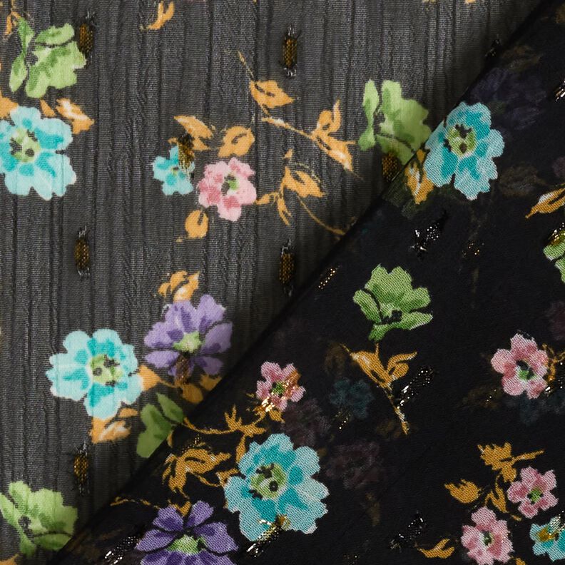 Crêpe Chiffong blommor och gulddroppar – svart/guldmetallic,  image number 4