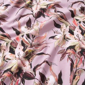 Bomullsjersey Digitaltryck med stora liljor – pastellviolett/gråbeige, 