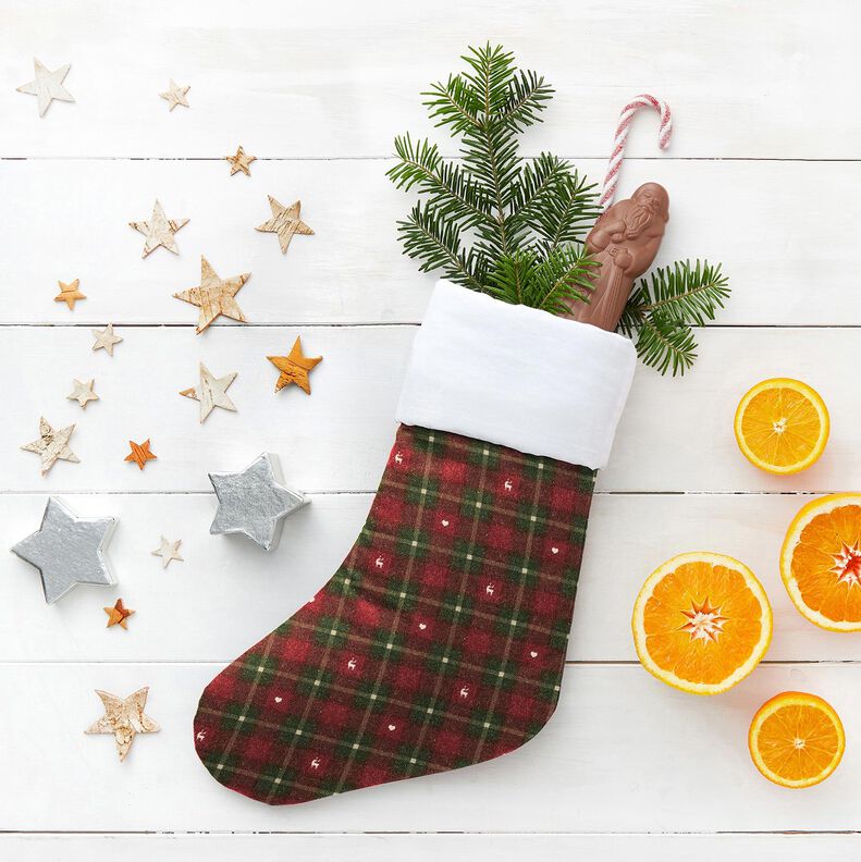 Dekorationstyg Halvpanama rutor med hjärtan – mörkröd/mörk furu,  image number 5