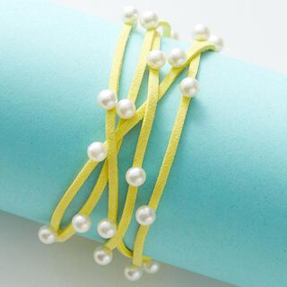 Konstläderband med pärlor [ 3 mm ] – gul, 