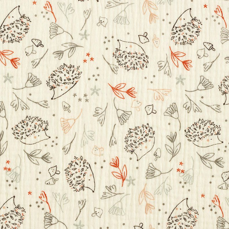 Muslin/Dubbel-krinkelväv igelkottar och skogsväxter – yllevit,  image number 1