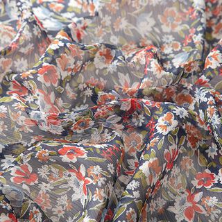 Chiffong plissé spridda blommor – marinblått, 