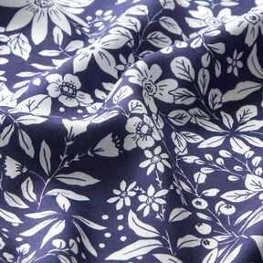 Viskostyg Blommor och kvistar – indigo/vit, 