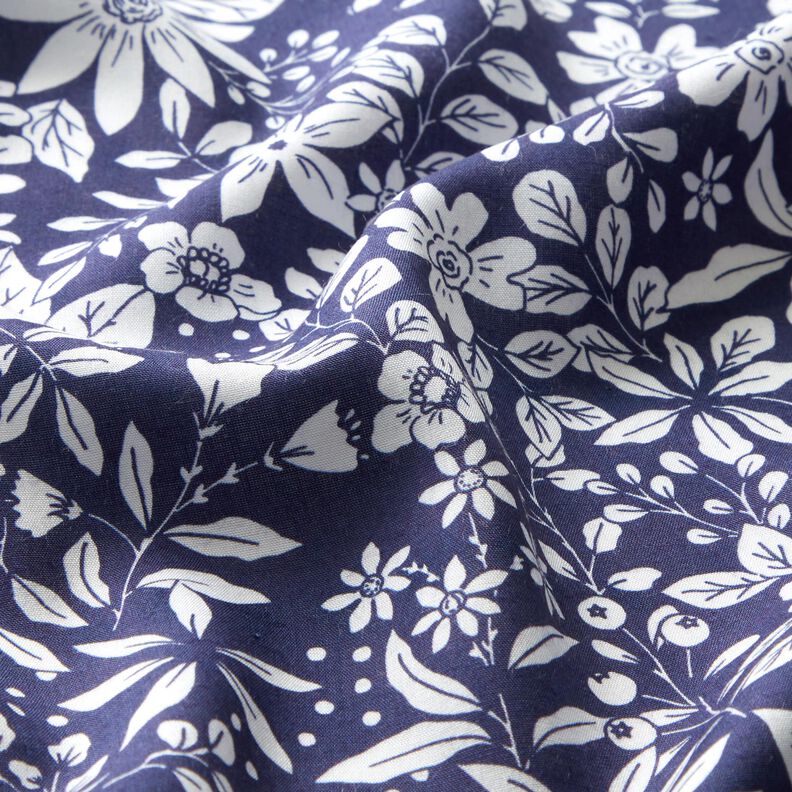 Viskostyg Blommor och kvistar – indigo/vit,  image number 2