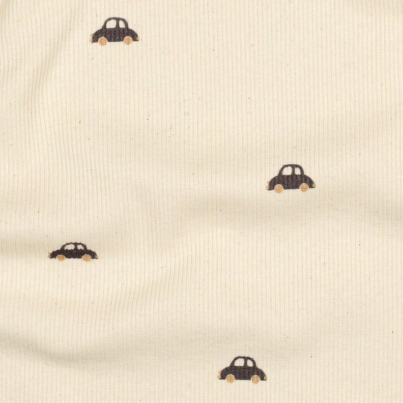 GOTS Ribbad jersey Små bilar | Poppy Fabrics – kräm/svartbrunt, image number 2
