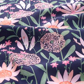 Bomullspoplin Stora ängsblommor Digitaltryck | Poppy Fabrics – nattblå, 