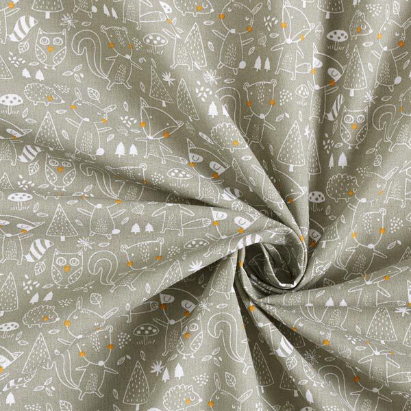 Bomullstyg Kretong skogsdjur – beige, image number 4