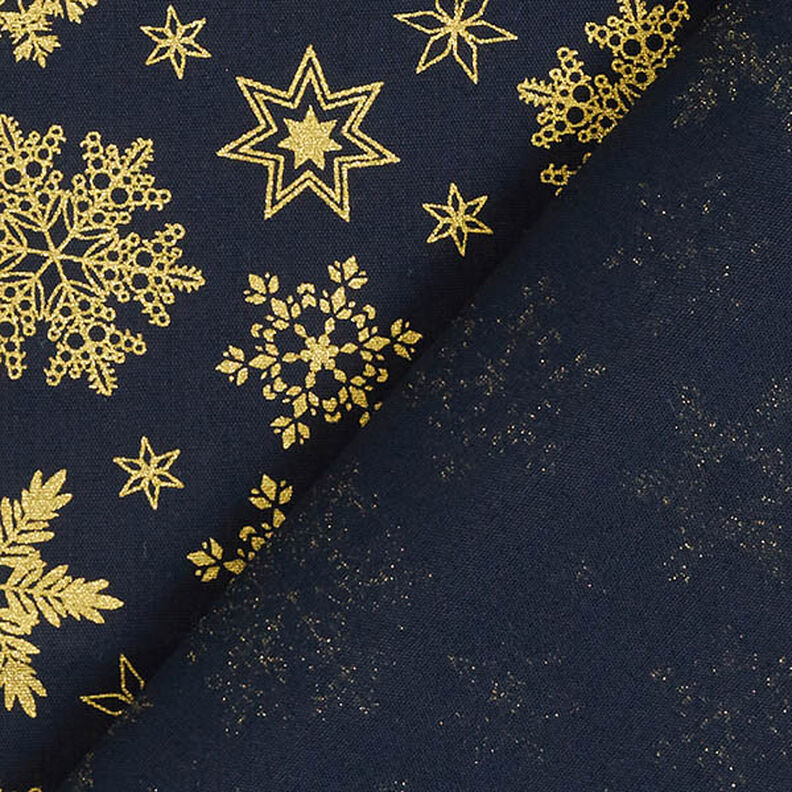 Bomullstyg Poplin snökristaller – nattblå/guld,  image number 4
