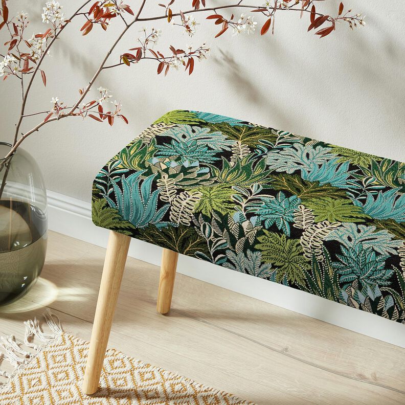 Dekorationstyg Jacquard djungelblad – svart/grön,  image number 6