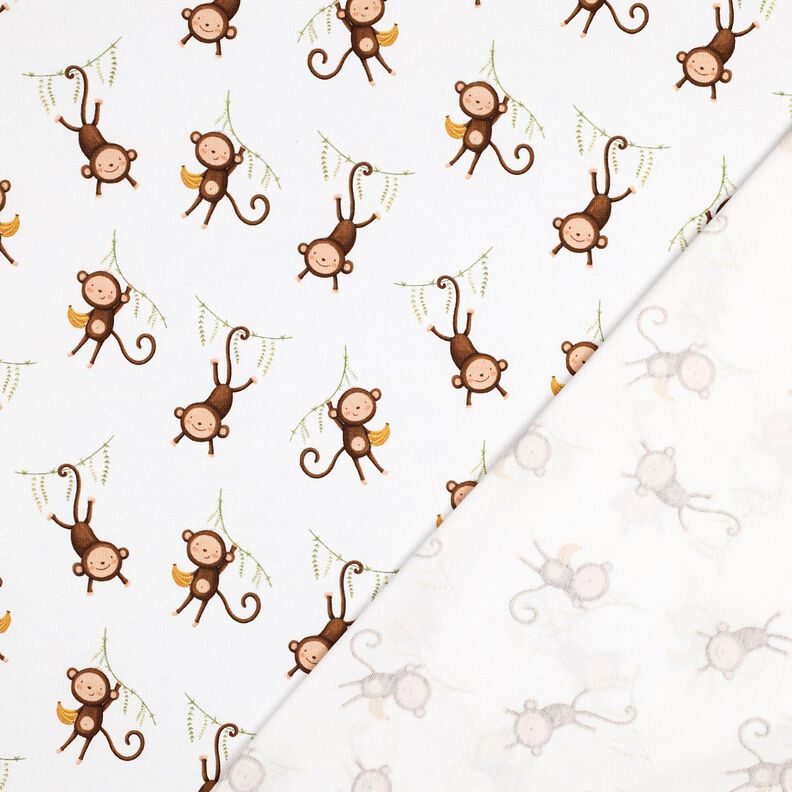 GOTS Bomullsjersey apor i djungeln Digitaltryck | Poppy Fabrics – vit/mörkbrun,  image number 3
