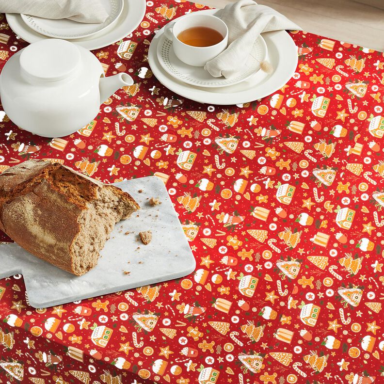 Bomullstyg Poplin pepparkakor – karminröd/senap,  image number 7