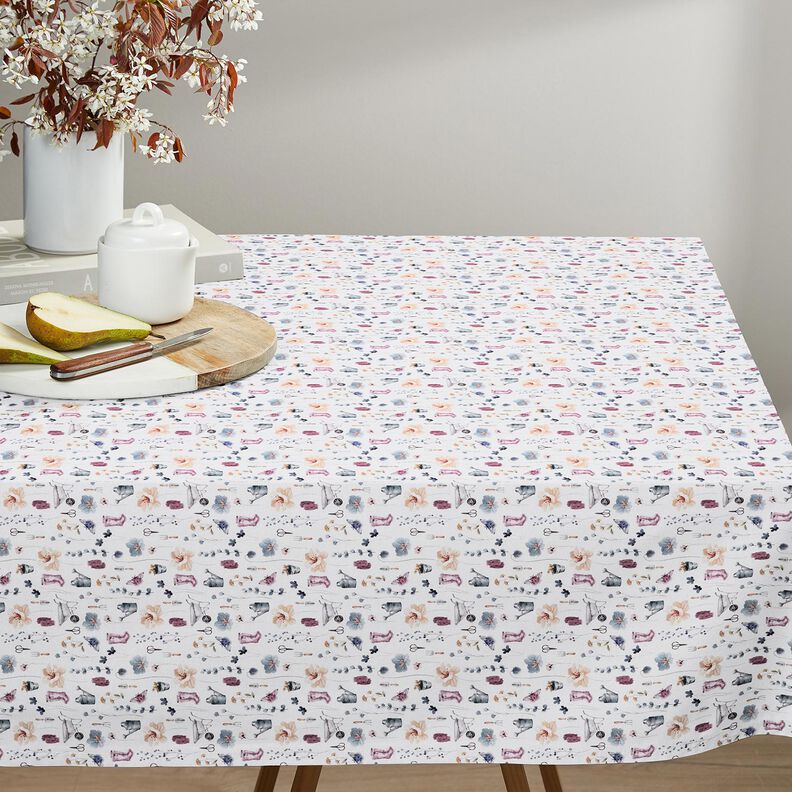 Bomullstyg Poplin Trädgårdsarbete – vit/blågrått, image number 7