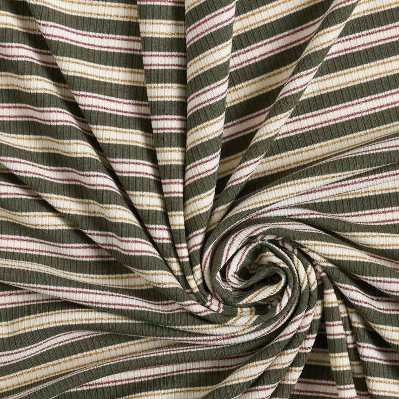 ribbstickad jersey glitterränder – khaki,  image number 3