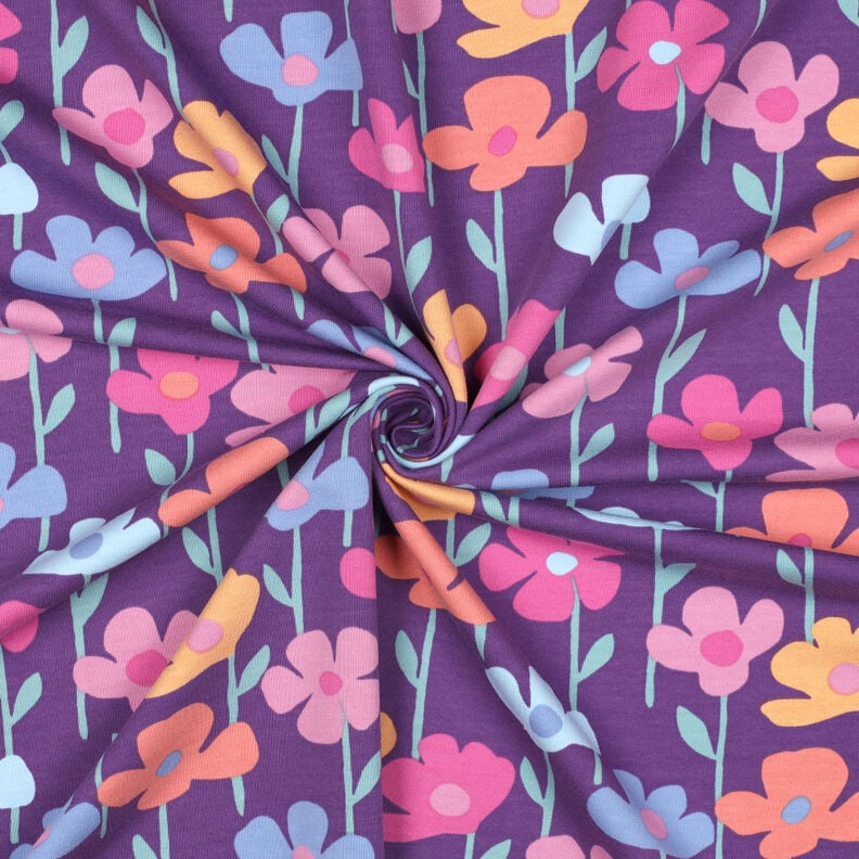 French Terry Sommarsweat färgglada blommor | Poppy Fabrics – rödlila, image number 3