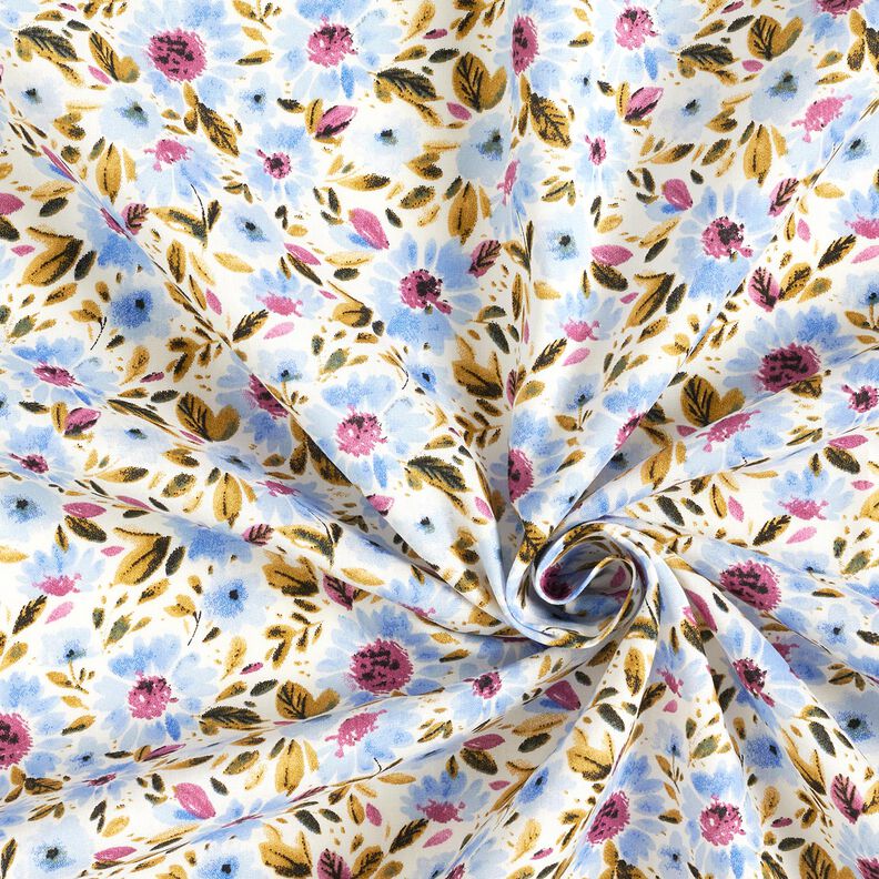 bomullspoplin blomsterhav – ljusblått/vit,  image number 3