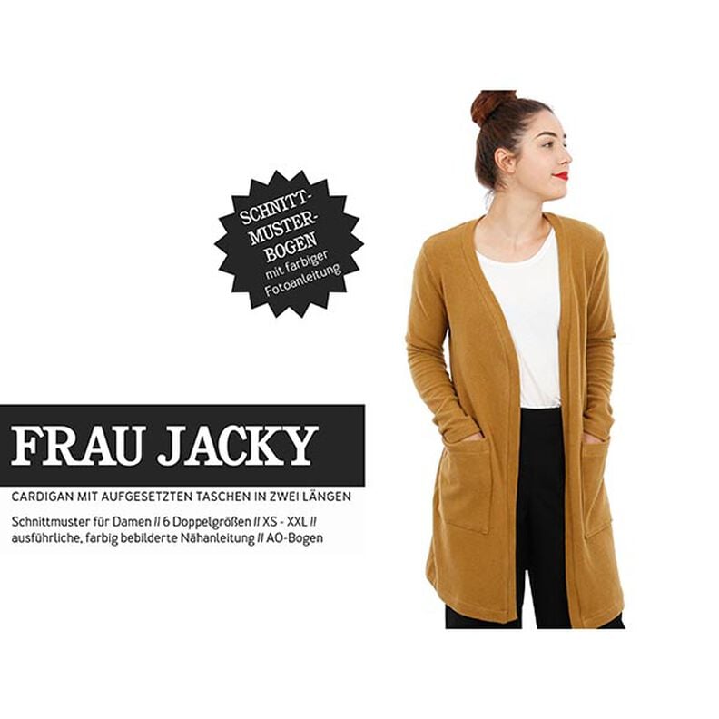 FRAU JACKY - cardigan med påsydda fickor, Studio Schnittreif  | XS -  XXL,  image number 1