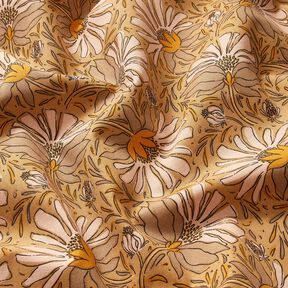 Dekorationstyg Halvpanama Stora blommor – mörkbeige/currygul, 