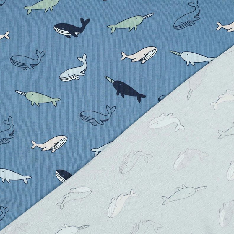 Bomullsjersey Söta valar | Poppy Fabrics – blågrått/marinblått,  image number 4