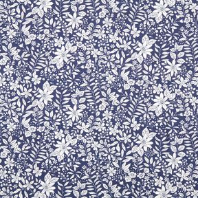 Viskostyg Blommor och kvistar – indigo/vit, 