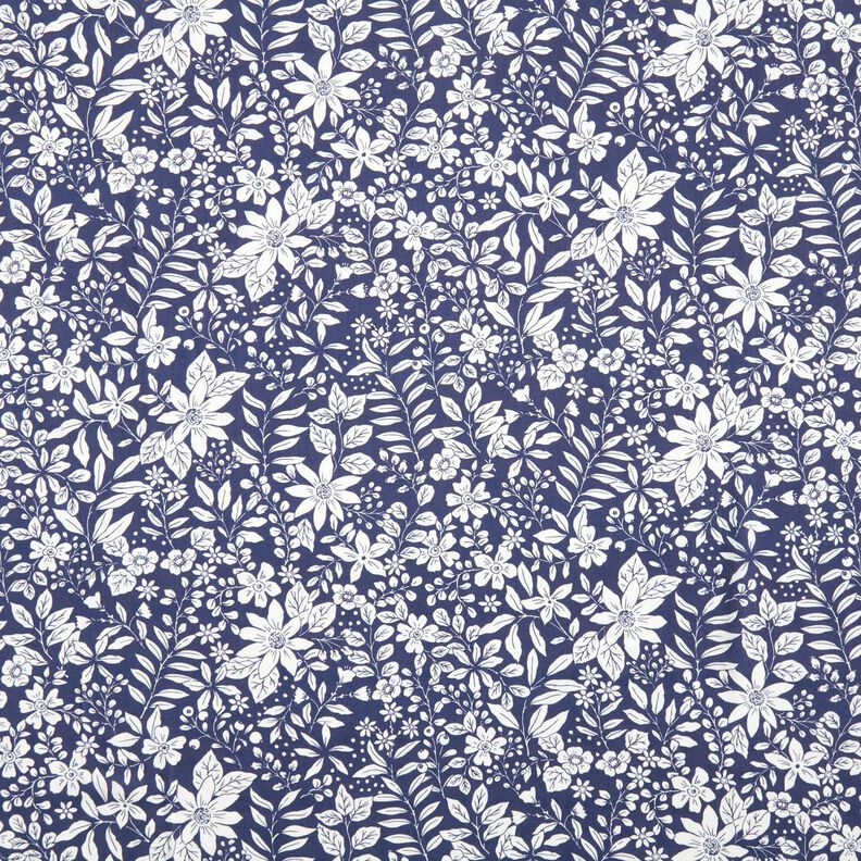 Viskostyg Blommor och kvistar – indigo/vit,  image number 1