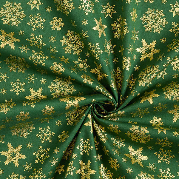 Bomullstyg Poplin snökristaller – grön/guld, image number 3