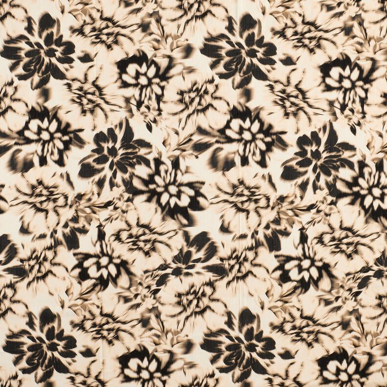 Viskos-linne-mix Suddiga blommor digitaltryck – ljusbeige/svart,  image number 1
