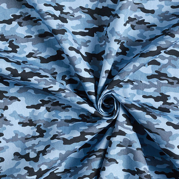 Bomullstyg Poplin kamouflage – blå,  image number 3