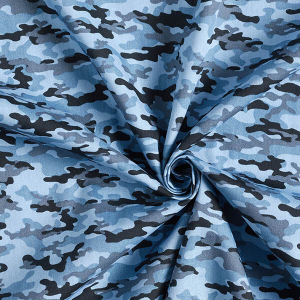 Bomullstyg Poplin kamouflage – blå, image number 3