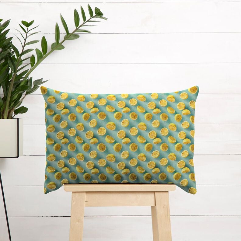 Bomullstyg Poplin färska citroner – eukalyptus/citrongul, image number 6