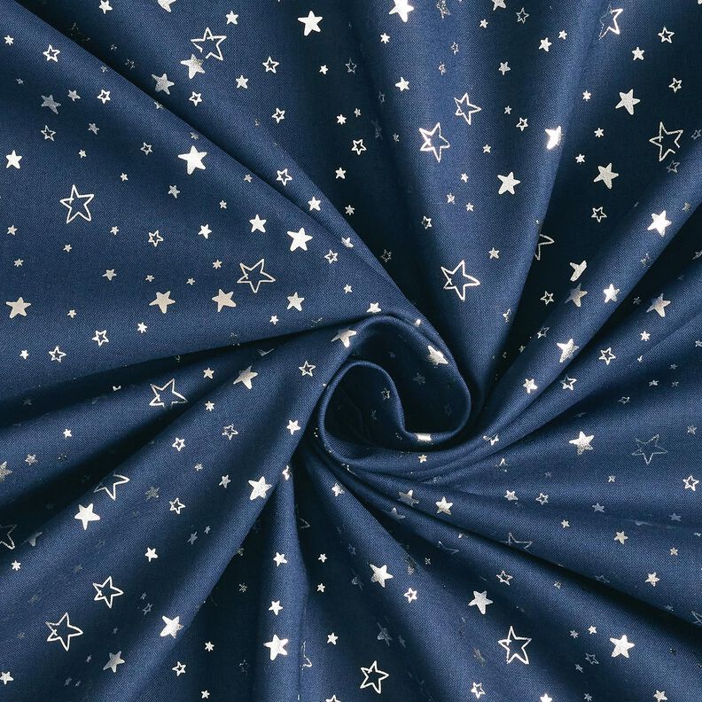 Bomullstyg Poplin Folietryck Julstjärnor – nattblå/silvermetallic,  image number 3
