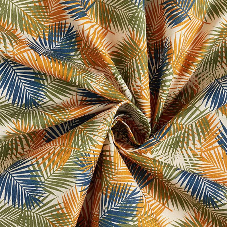 Bomullstyg Kretong Palmblad – ljusbeige/blå,  image number 4