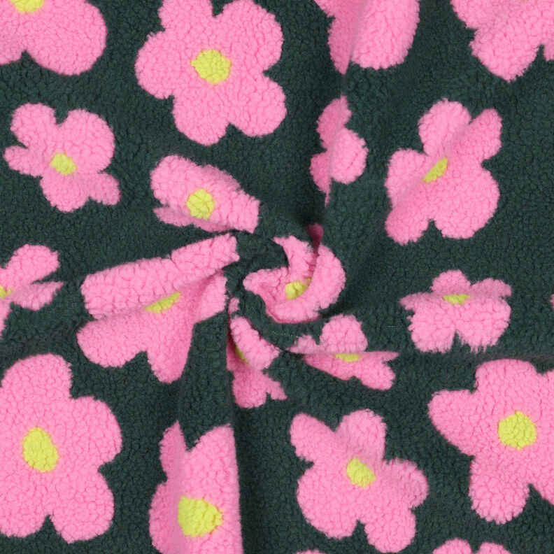 Teddyplysch Blommor | Poppy Fabrics – mörkgrön/pink, image number 4