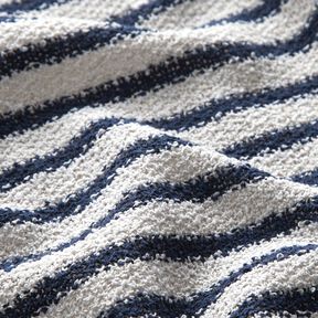 Stickad bouclé ränder och glitter – vit/marinblått, 