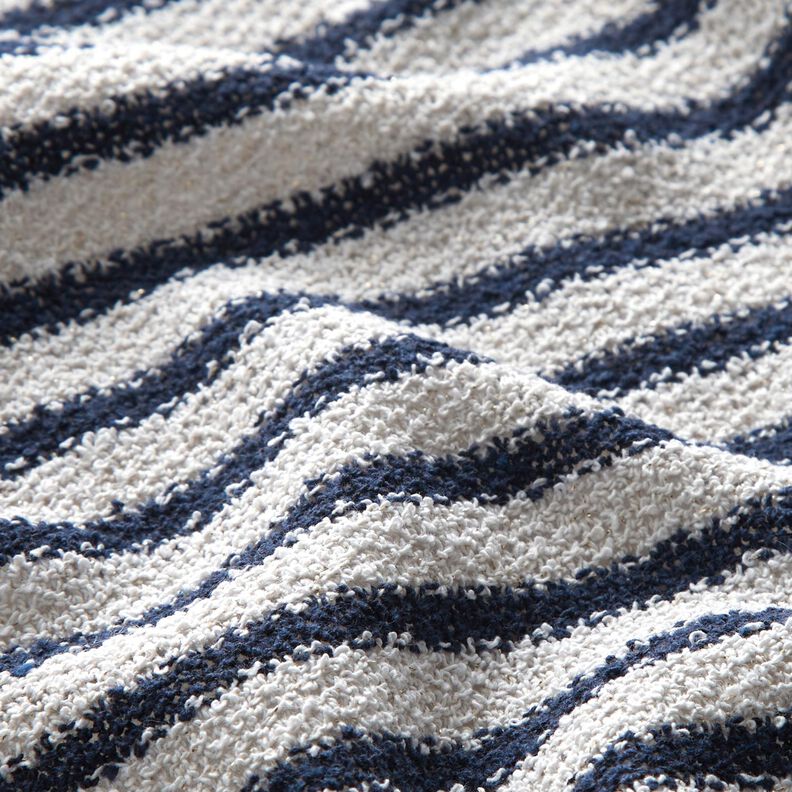 Stickad bouclé ränder och glitter – vit/marinblått,  image number 2