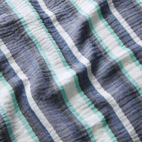 Muslin/Dubbel-krinkelväv garnfärgade ränder – indigo/isblå, 