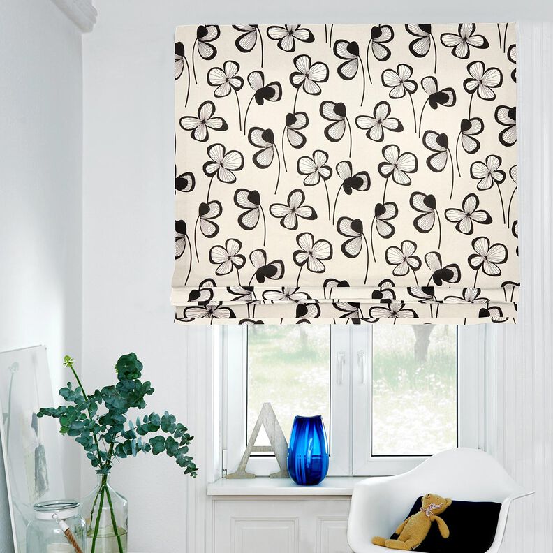 Dekorationstyg Halvpanama abstrakt kl&ouml;ver &ndash; natur/svart,  image number 5