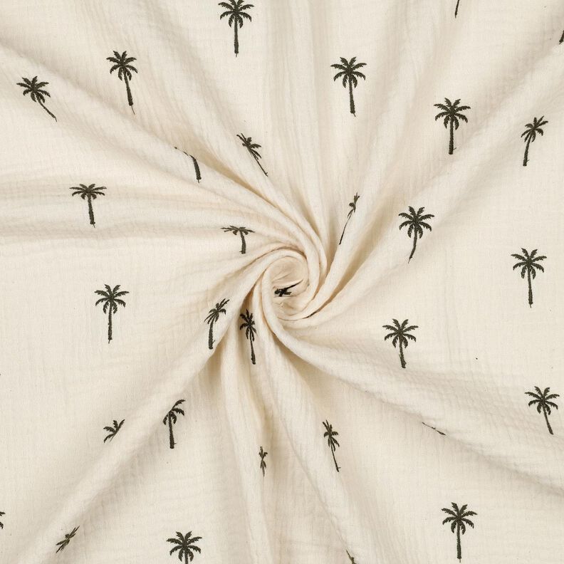 Muslin/Dubbel-krinkelväv Broderade palmer  | Poppy Fabrics – yllevit/mörk-oliv,  image number 3