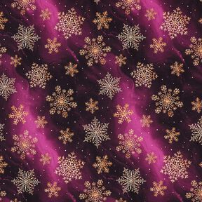 French Terry Sommarsweat snöflingor Vintergatan | Glitzerpüppi – aubergine/gammalguld, 