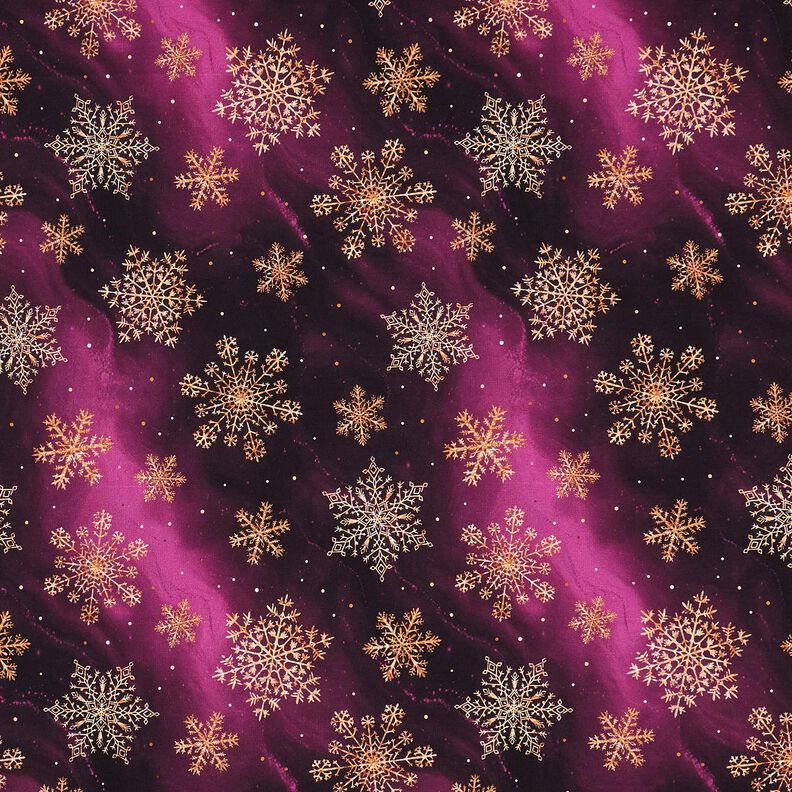 French Terry Sommarsweat snöflingor Vintergatan | Glitzerpüppi – aubergine/gammalguld,  image number 1