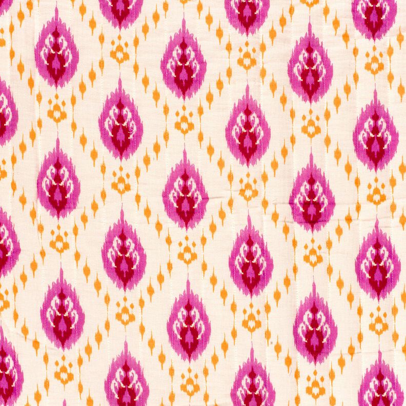 Quiltat tyg Muslin etno-blommor – yllevit/pink,  image number 3