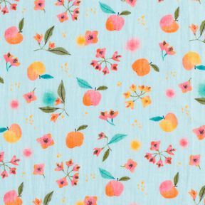 Muslin/Dubbel-krinkelväv äpplen prickar blommor Digitaltryck – ljusblått, 