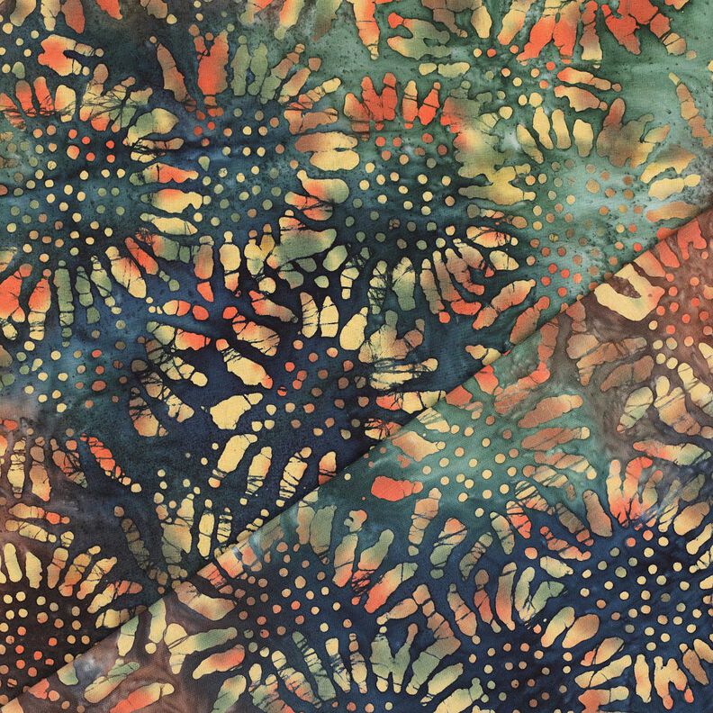 Bomullstyg Batiksolar – blågran/brun,  image number 4
