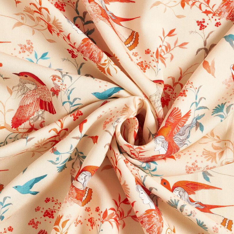 LENZING™ ECOVERO™ viskostyg Fåglar och älvor | Katia Fabrics – kräm/eldröd, image number 3